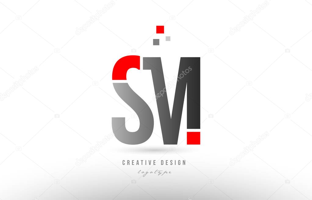 red grey alphabet letter sm s m logo combination icon design