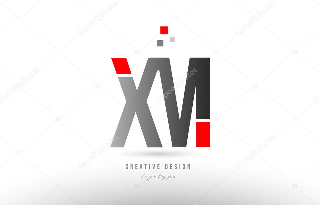 Red grey alphabet letter xm x m logo combination design suitable for a company or business