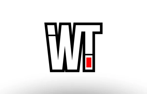 Letra del alfabeto rojo y negro wt w t t icono de combinación de logotipo desig — Vector de stock