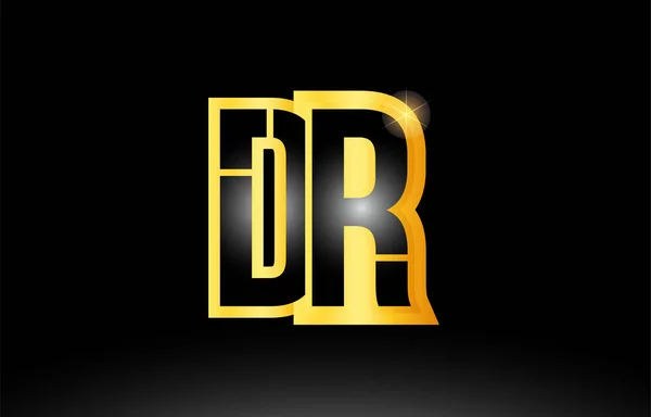 Oro negro alfabeto letra dr d r logo combinación icono diseño — Vector de stock