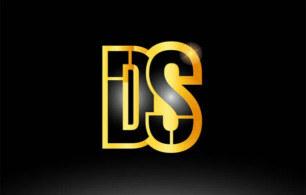 Gold black alphabet letter ds d s logo combination icon design — Stock Vector