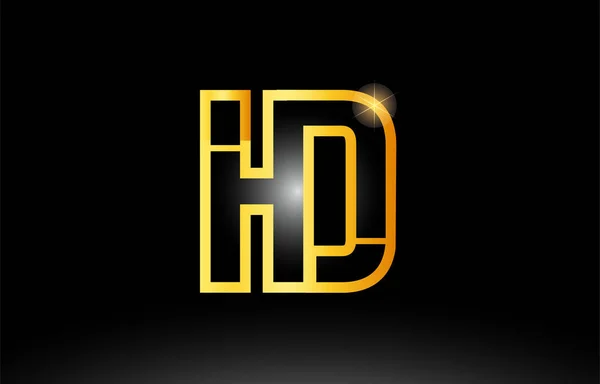 Oro nero alfabeto lettera hd h d logo combinazione icona design — Vettoriale Stock