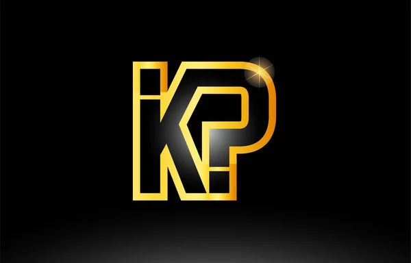 Gold black alphabet letter kp k p logo combination icon design — Stock Vector