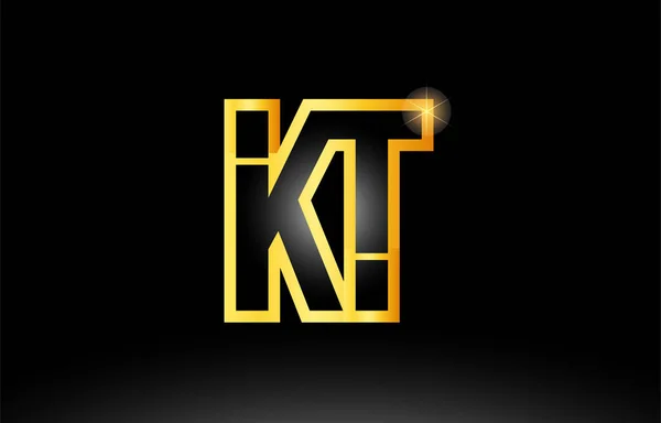 Oro negro alfabeto letra kt k t logotipo combinación icono diseño — Vector de stock