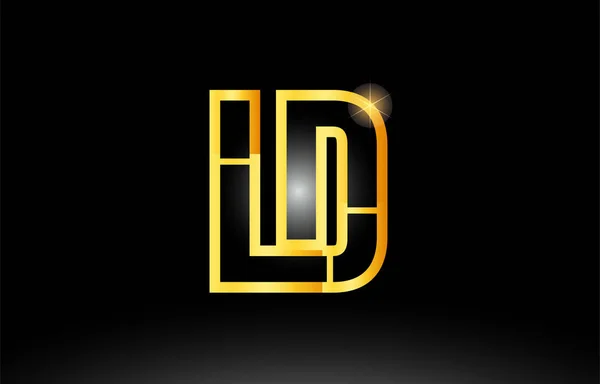 金黒のアルファベット文字 ld l d ロゴの組み合わせのアイコン デザイン — ストックベクタ