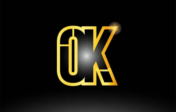 Oro negro alfabeto letra ok o k logo combinación icono diseño — Vector de stock