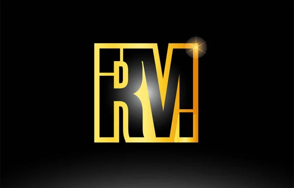 Oro negro alfabeto letra rm r m logotipo combinación icono diseño — Vector de stock