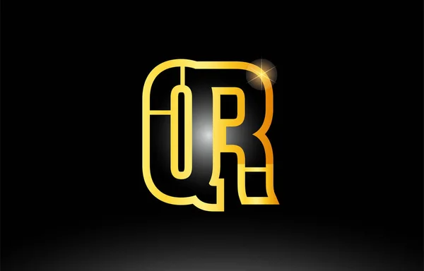 Altın siyah Alfabe harf qr q r logo birlikte simgesi tasarım — Stok Vektör