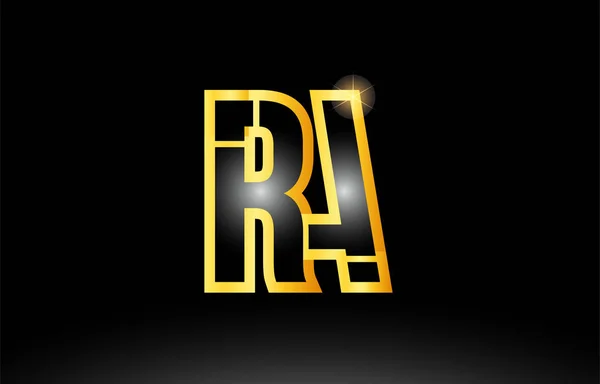 Gold black alphabet letter ra r a logo combination icon design — Stock Vector