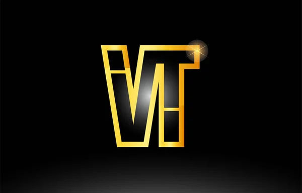 Ouro alfabeto preto letra vt v t logotipo combinação ícone design —  Vetores de Stock