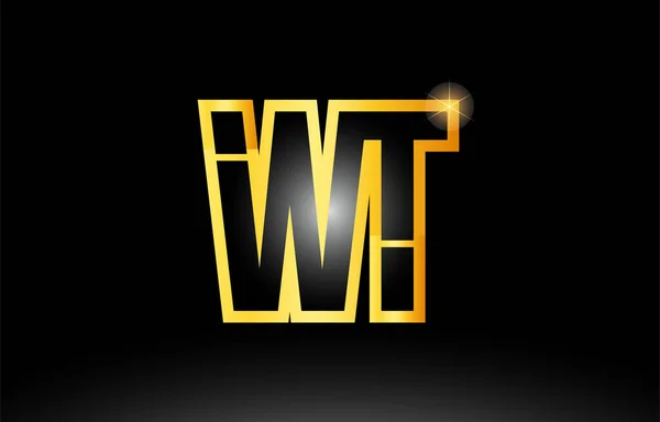 Oro negro alfabeto letra wt w t logotipo combinación icono diseño — Vector de stock