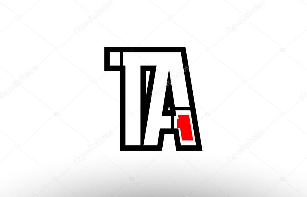 red and black alphabet letter ta t a logo combination icon desig