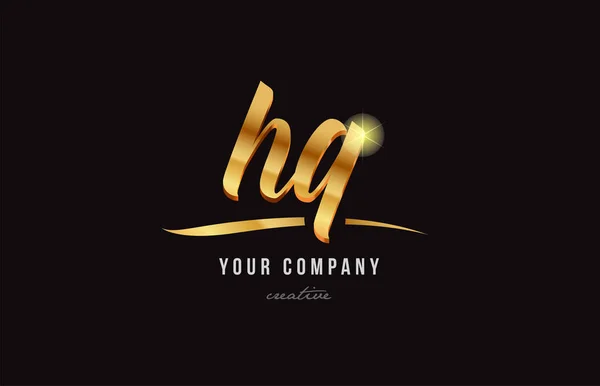 Gold alphabet letter hq h q logo combination icon design — Stock Vector