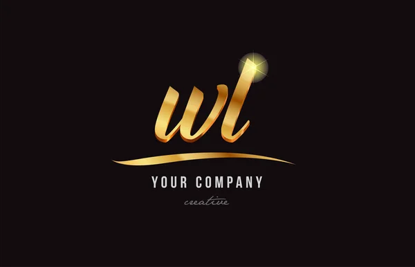 Gold alphabet letter wl w l logo combination icon design — Stock Vector
