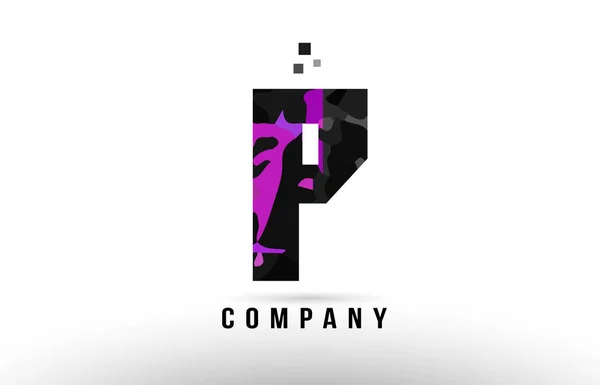 Alfabeto preto roxo letra p logotipo design —  Vetores de Stock