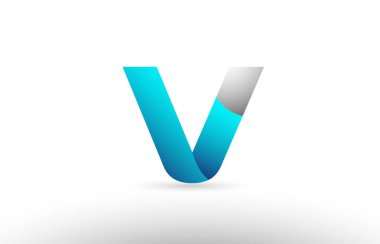gri mavi Alfabe harf v logo 3d tasarım