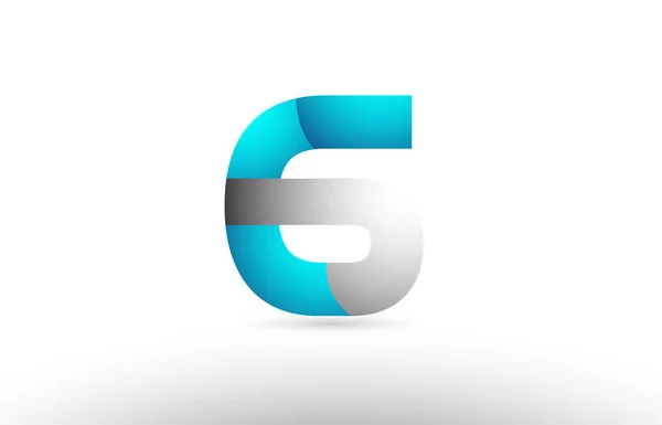 Grigio blu numero 6 logo 3d design — Vettoriale Stock