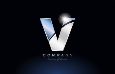metal mavi Alfabe harf v logosu şirket simgesi tasarım