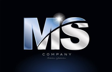 metal mavi Alfabe harf ms m s logosu şirket simgesi tasarım