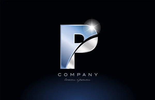 Металева синя абетка літери p логотип компанії іконка дизайну — стоковий вектор