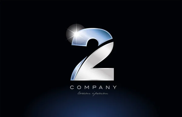 Metal blue number 2 two logo company icon design — Stock Vector