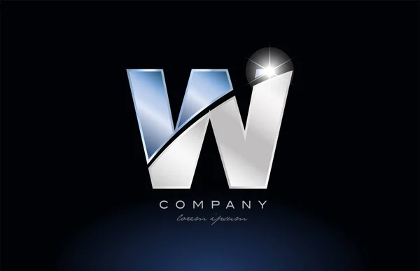 Letra de alfabeto azul metal w logotipo diseño de icono de la empresa — Vector de stock
