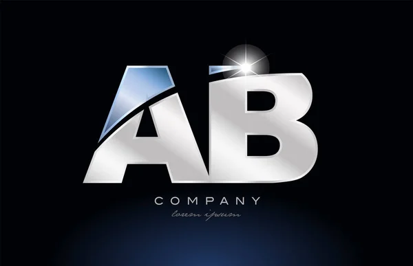 Metallo blu alfabeto lettera ab a b logo azienda icona design — Vettoriale Stock