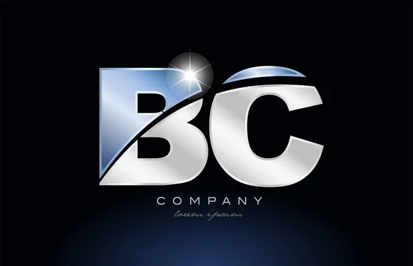Metallo blu alfabeto lettera bc b c logo azienda icona design — Vettoriale Stock