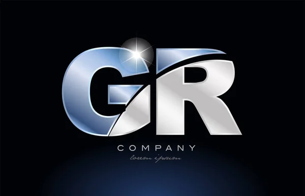 Metal azul alfabeto letra gr g r logotipo empresa ícone design —  Vetores de Stock