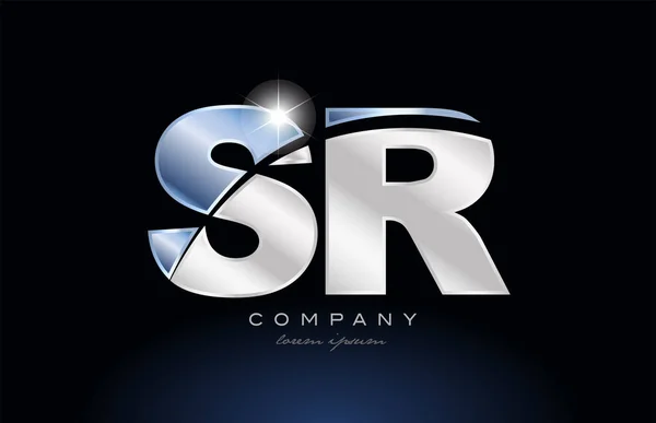 Metal blue alphabet letter sr s r logo company icon design — Stock Vector