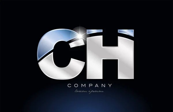 Metal niebieski alfabet litery ch c h logo firmy ikona designu — Wektor stockowy