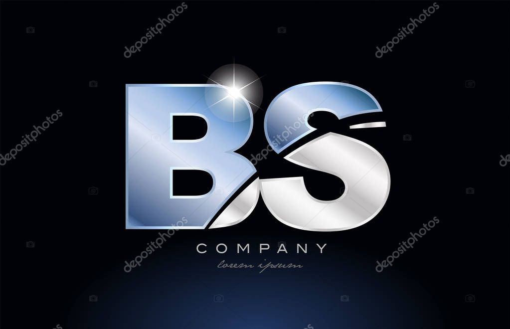 Alphabet letter bs b s logo design with metal blue color suitable for a company or business