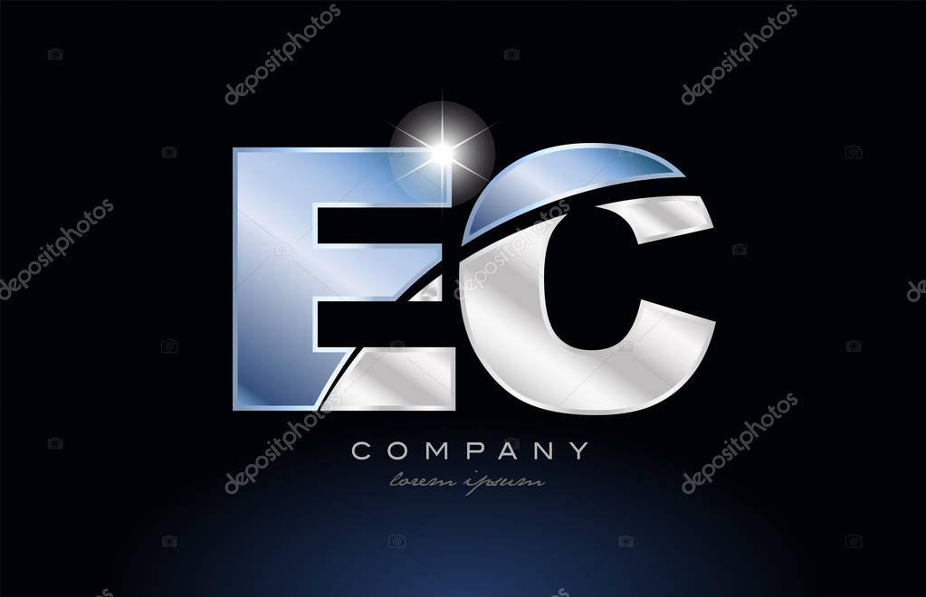 Alphabet letter ec e c logo design with metal blue color suitable for a company or business