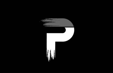 siyah arkaplan siyah beyaz harf P grunge alfabe logosu d