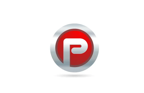 Rood metaal P alfabet letter logo design icoon voor bedrijf of bedrijf — Stockvector