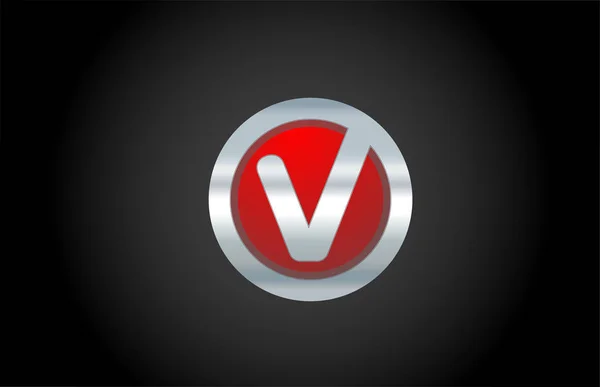 Black blackground red metal V ábécé betű logó tervezés ikon f — Stock Vector