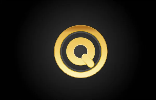 金の黄金の金属Qアルファベット文字のロゴデザインのアイコン高級感 — ストックベクタ