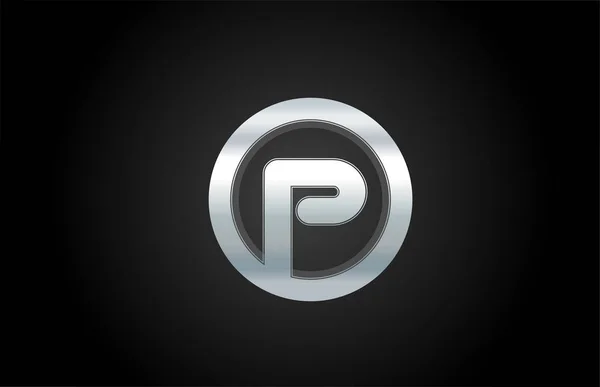 Silver metal alphabet letter P icon logo design for a company — ストックベクタ