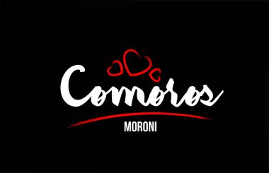 Comoros ülkesi, siyah arka planda, kırmızı aşk kalbiyle. 