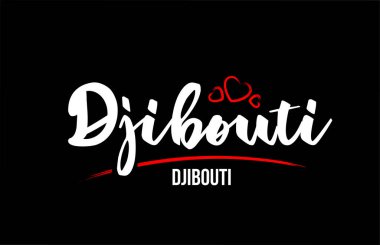 Cibuti ülkesi, kırmızı aşk kalbi ve siyah arkaplan üzerine