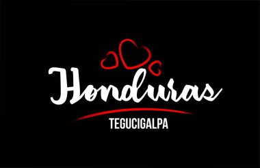 Honduras ülkesi, siyah arka planda, kırmızı aşk kalbiyle.