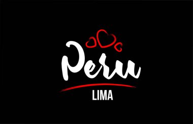 Peru ülkesi, siyah arka planda, kırmızı kalpli ve şapkalı.