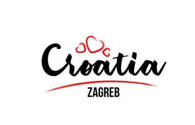 Kırmızı kalpli Hırvat ülkesi ve başkenti Zagreb kreatı