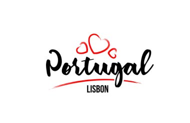 Kırmızı kalpli Portekiz ülkesi ve başkenti Lizbon Crea