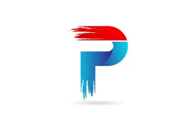Şirket için grunge fırça desenli P mavi kırmızı alfabe harfi