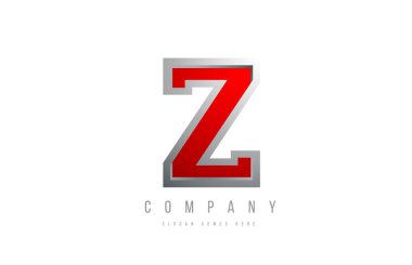 Şirket simgesi için Z kırmızı metalik gri logo harfi alfabesi 