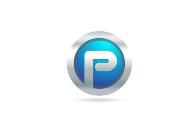 Şirket veya otobüs için P alfabesi mavi metal logo tasarımı