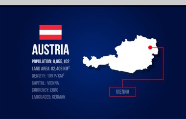 Avusturya ülke bilgileri bayrak ve harita yaratıcı tasarımı ile