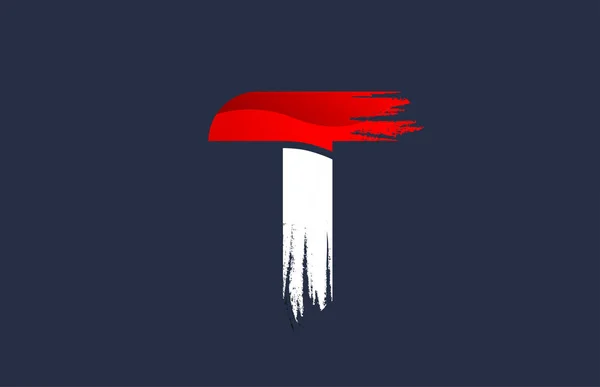 T weiß rot blau Buchstabe mit Grunge-Pinsel-Endung für co — Stockvektor