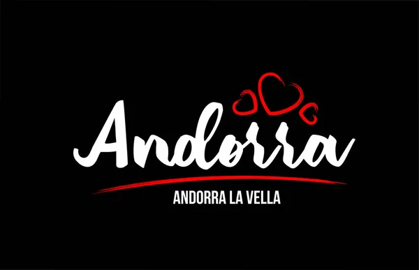 Андоррская страна на черном фоне с красным сердцем любви и его — стоковый вектор